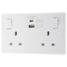 LAP  13A 2-Gang SP Switched Socket + 4.2A 15W 2-Outlet Type A & C USB Charger White