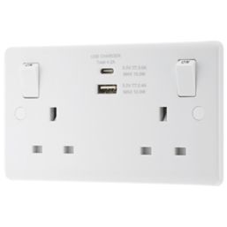 LAP  13A 2-Gang SP Switched Socket + 4.2A 15W 2-Outlet Type A & C USB Charger White