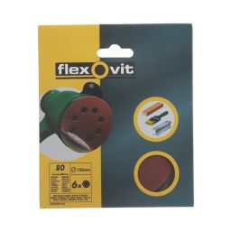 Flexovit  A203F 80 Grit 8-Hole Punched Multi-Material Sanding Discs 125mm 6 Pack