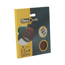 Flexovit  A203F 80 Grit 8-Hole Punched Multi-Material Sanding Discs 125mm 6 Pack