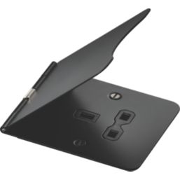 Knightsbridge FPR7UMB 13A 1-Gang Unswitched Floor Socket Matt Black with Black Inserts