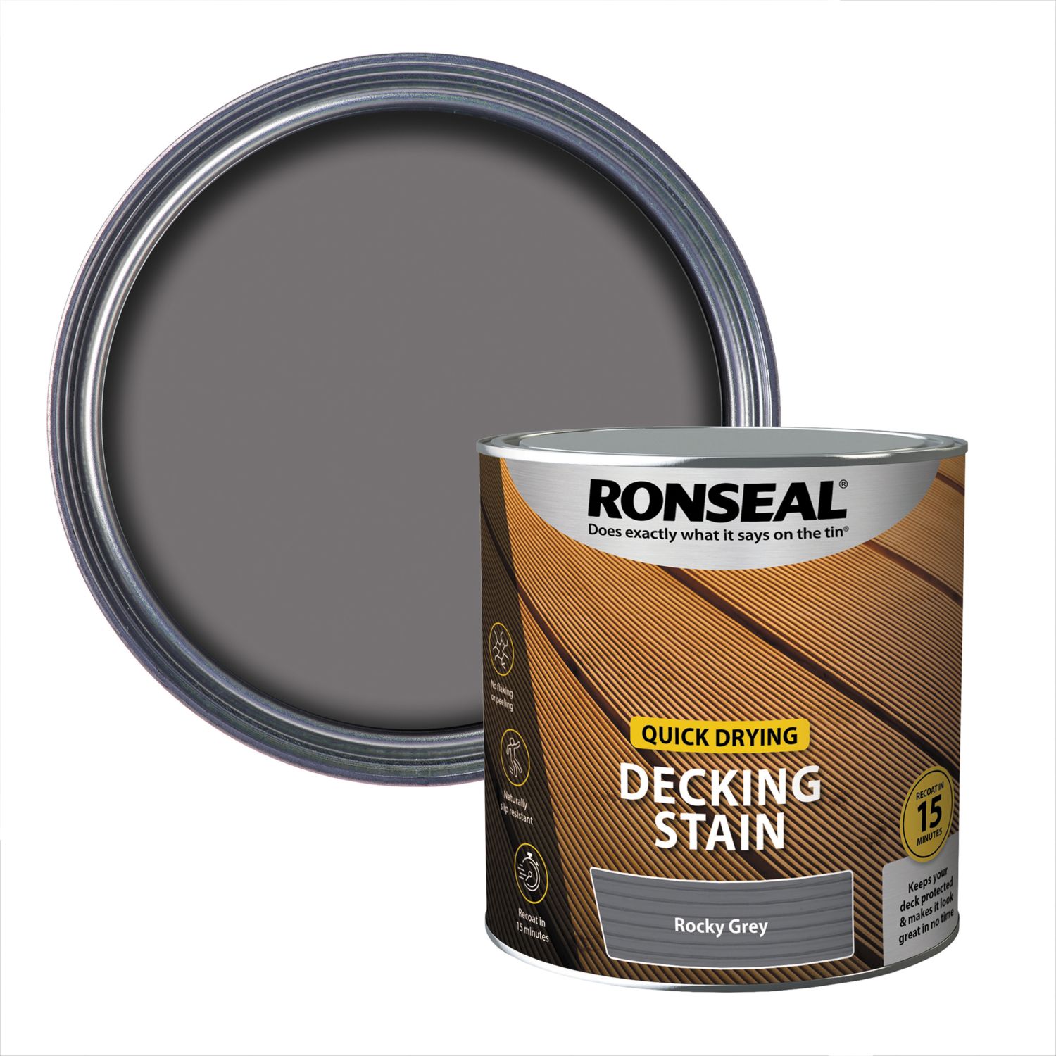Ronseal Quick Drying 2.5Ltr Rocky Grey Anti Slip Decking Stain (728VT)