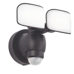 Saxby Sentinel  Outdoor LED Twin Head Floodlight With PIR Sensor Matt Black 20W 1500lm