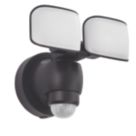 Saxby Sentinel  Outdoor LED Twin Head Floodlight With PIR Sensor Matt Black 20W 1500lm