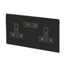 Varilight  13AX 2-Gang Unswitched Socket + 2.1A 2-Outlet Type A USB Charger Jet Black with Black Inserts