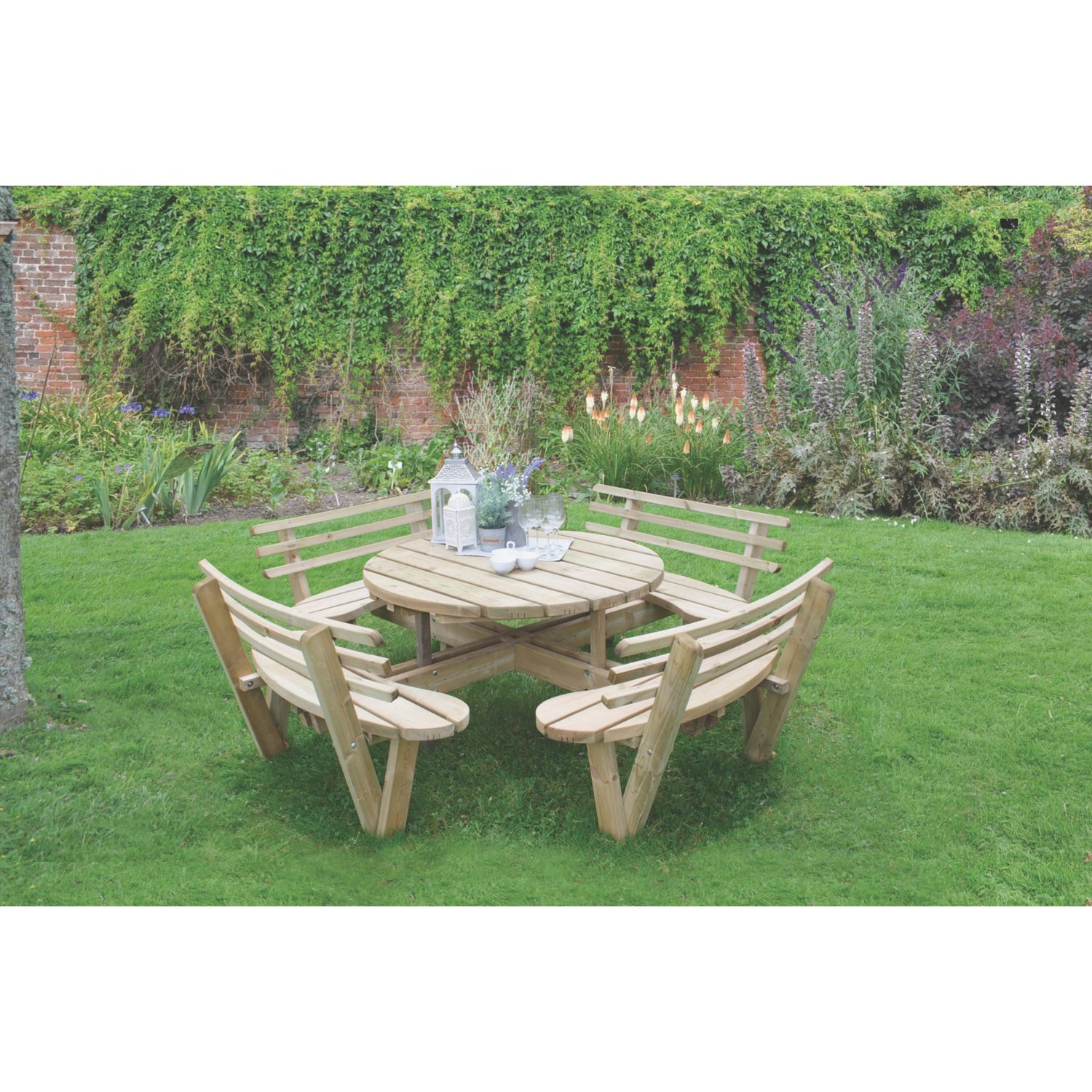 Forest Circular Garden Picnic Table with Seat Backs 2460mm x 2460mm x 820mm (7296X)
