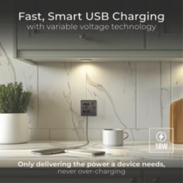 British General Nexus Metal 13A 1-Gang SP Switched Socket + 3A 18W 2-Outlet Type A & C USB Charger Black Nickel with Black Inserts