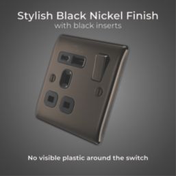 British General Nexus Metal 13A 1-Gang SP Switched Socket + 3A 18W 2-Outlet Type A & C USB Charger Black Nickel with Black Inserts