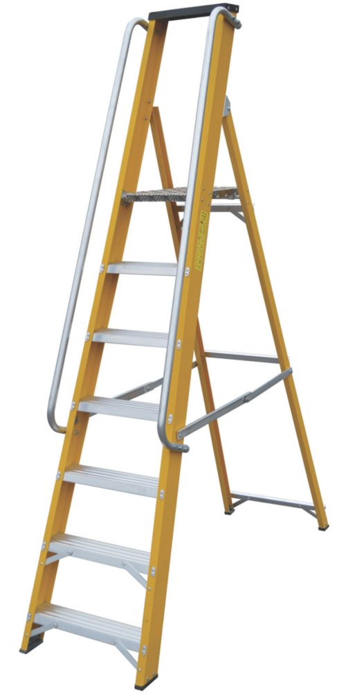 Lyte Fibreglass 2.1m 7 Step Platform Step Ladder With Handrail Screwfix