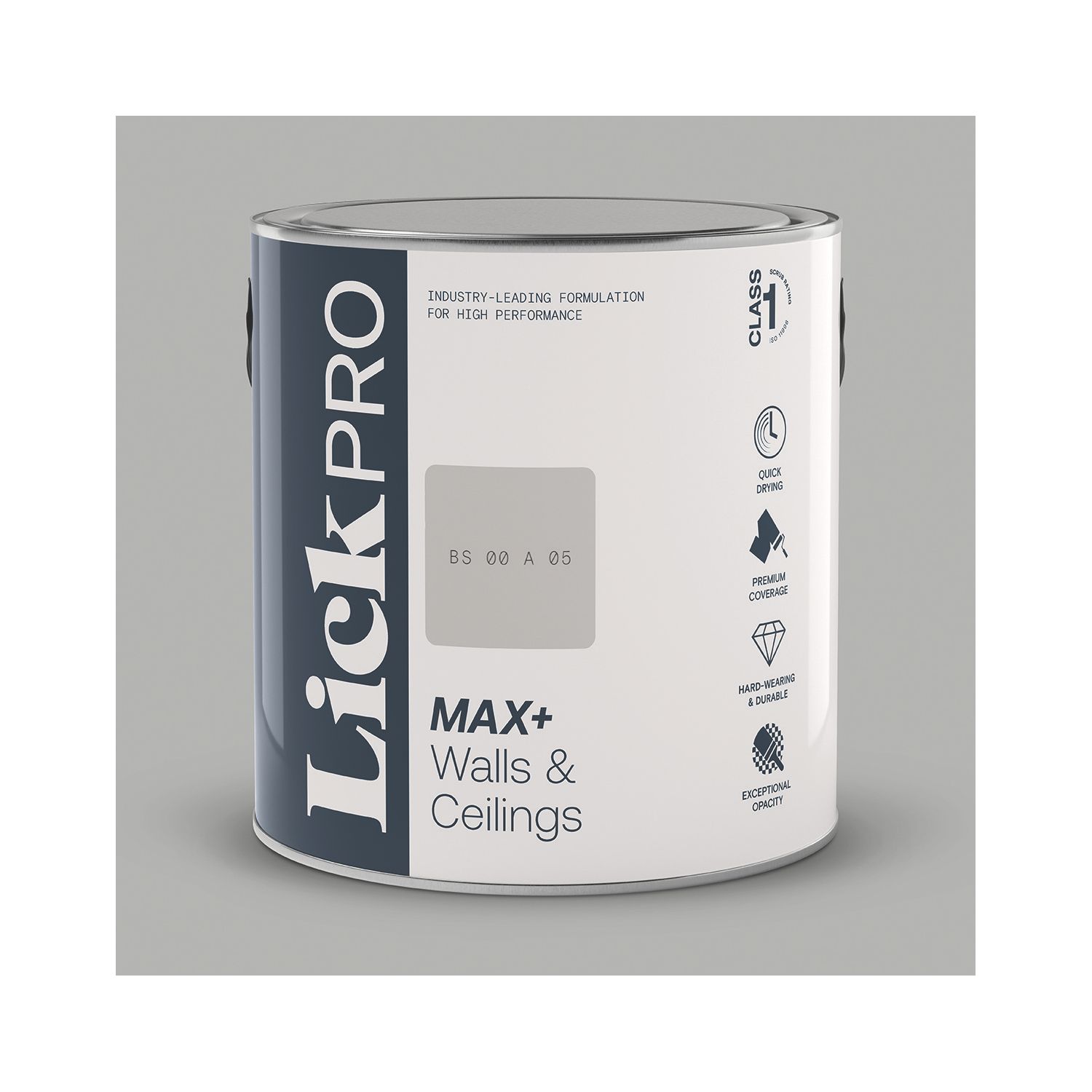 LickPro Max+ 2.5Ltr Grey BS 00 A 05 Eggshell Emulsion Paint (729JX)