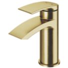 Refurb Swirl Wye Brushed Brass 150mm Cloakroom Lever Mono Basin Mixer Tap  With Clicker Waste