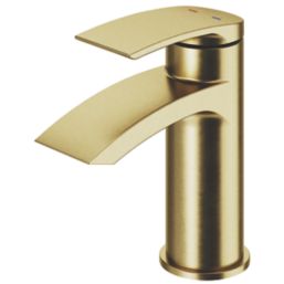 Refurb Swirl Wye Brushed Brass 150mm Cloakroom Lever Mono Basin Mixer Tap  With Clicker Waste