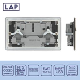 LAP  13A 2-Gang SP Switched Socket + 2.4A 12W 2-Outlet Type A & C USB Charger Antique Brass with Black Inserts