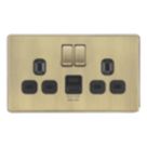 LAP  13A 2-Gang SP Switched Socket + 2.4A 12W 2-Outlet Type A & C USB Charger Antique Brass with Black Inserts