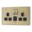 LAP  13A 2-Gang SP Switched Socket + 2.4A 12W 2-Outlet Type A & C USB Charger Antique Brass with Black Inserts