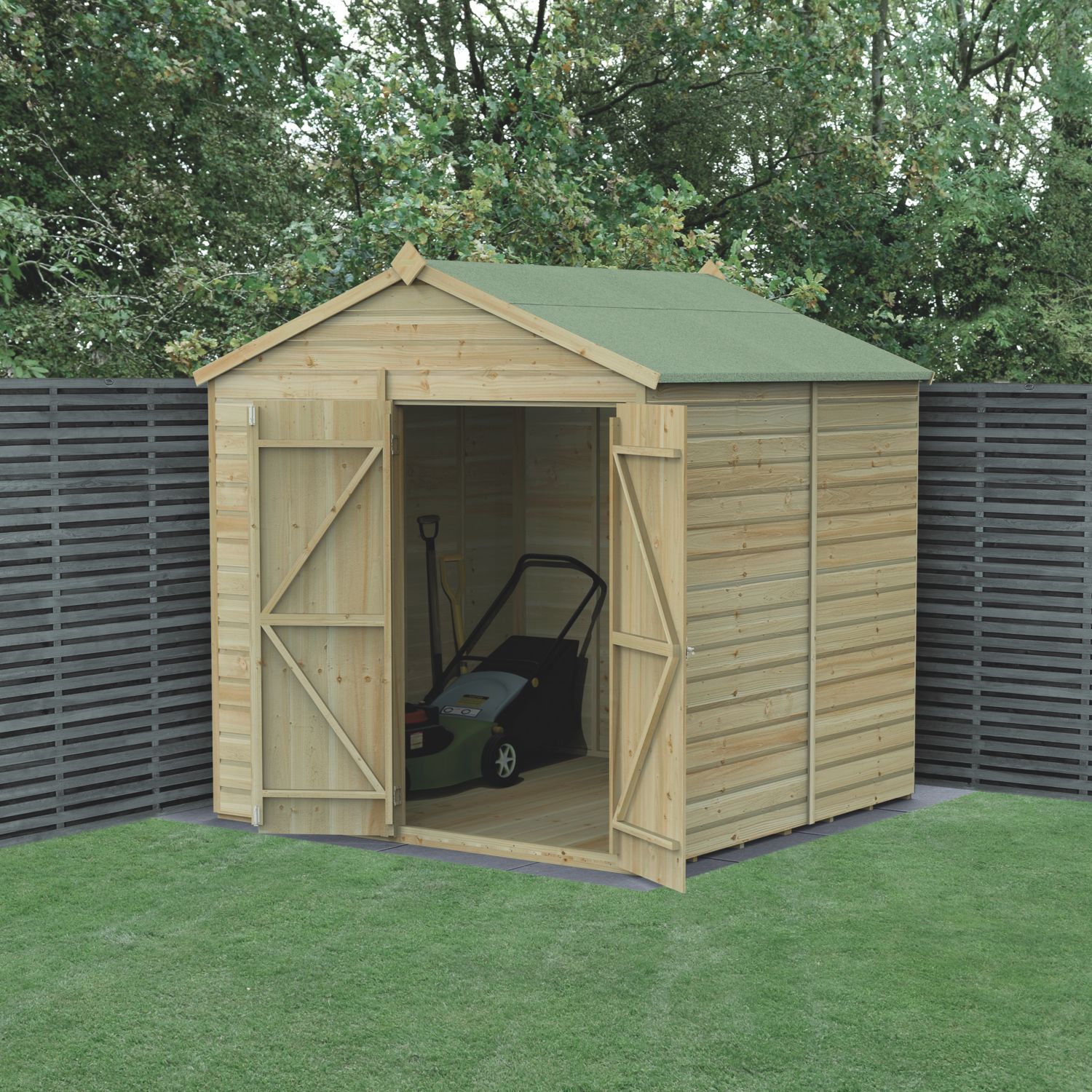 Forest Beckwood 7' x 7' (Nominal) Reverse Apex Shiplap Timber Shed with Base & Assembly (729PW)