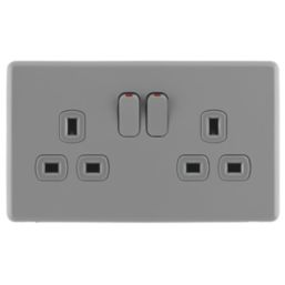 Arlec  13A 2-Gang SP Switched Socket Grey  with Colour-Matched Inserts