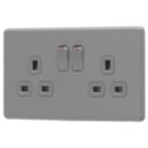 Arlec  13A 2-Gang SP Switched Socket Grey  with Colour-Matched Inserts
