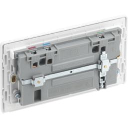 British General Evolve 13A 2-Gang SP Switched Socket + 3A 45W 2-Outlet Type A & C USB Charger Brushed Steel with White Inserts