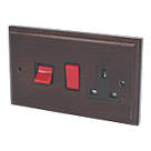Varilight  45AX 2-Gang DP Cooker Switch & 13A DP Switched Socket Dark Oak  with Black Inserts
