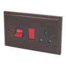 Varilight  45AX 2-Gang DP Cooker Switch & 13A DP Switched Socket Dark Oak  with Black Inserts