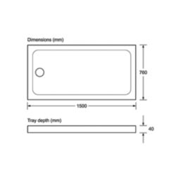 Mira Flight Safe Rectangular Shower Tray White 1500mm x 760mm x 40mm