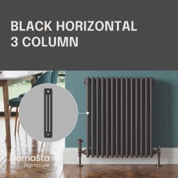 Flomasta 600mm x 605mm 2580BTU Black Horizontal 3 Column Radiator