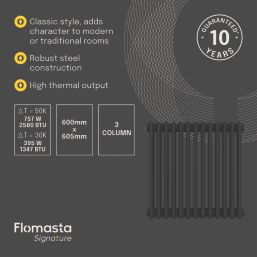 Flomasta 600mm x 605mm 2580BTU Black Horizontal 3 Column Radiator