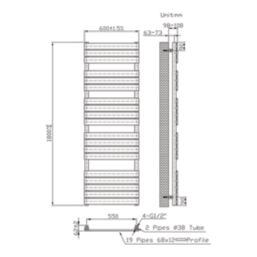 Flomasta Flat Bar 1800mm x 600mm 1993BTU Chrome Vertical Designer Radiator