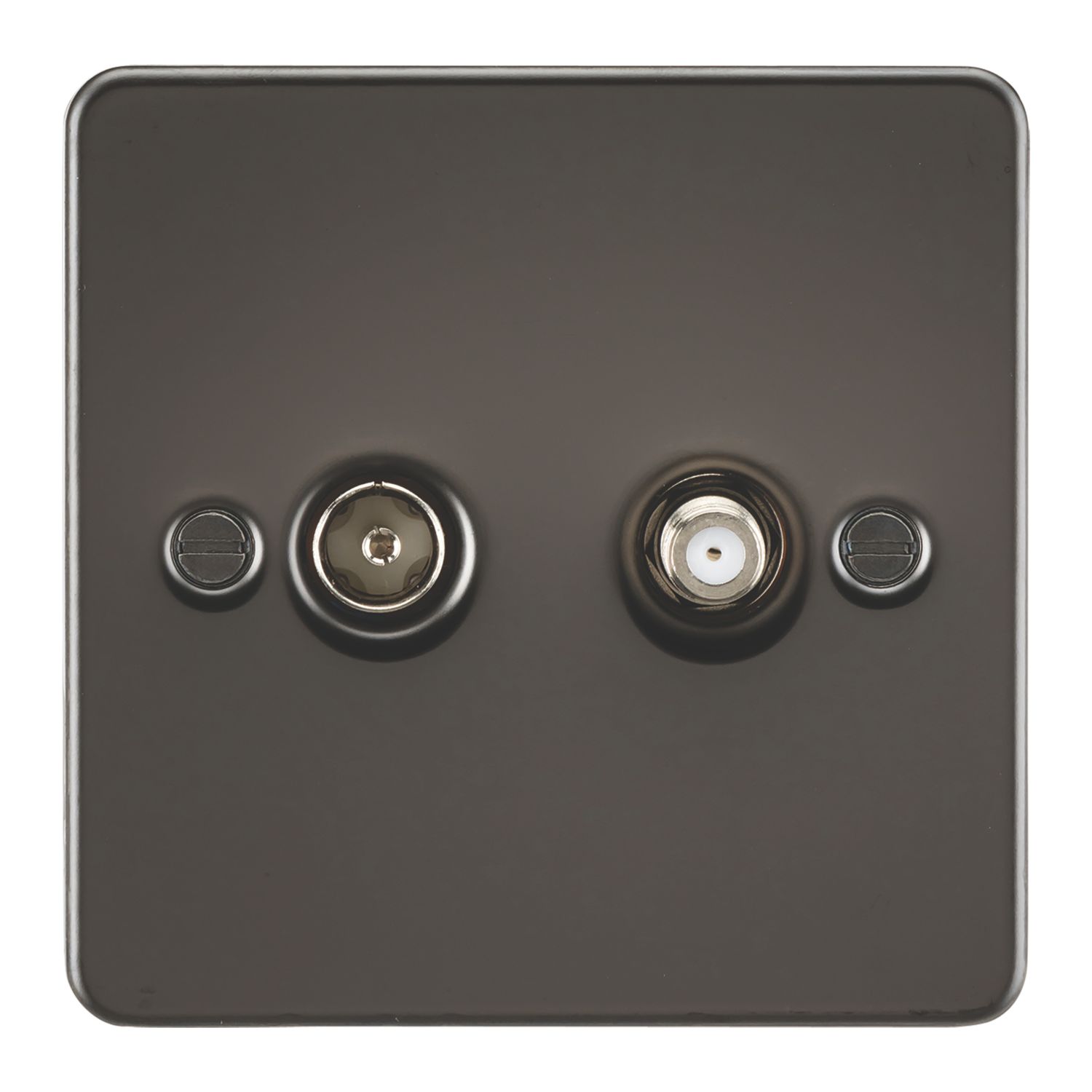 Knightsbridge 2-Gang Isolated Coaxial TV & F-Type Satellite Socket Gunmetal (730VF)