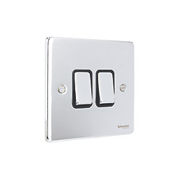 Schneider Electric Ultimate Low Profile 16AX 2-Gang 2-Way Light Switch  Polished Chrome with Black Inserts