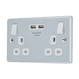 LAP  13A 2-Gang SP Switched Socket + 3.1A 15.5W 2-Outlet Type A USB Charger Polished Chrome with White Inserts