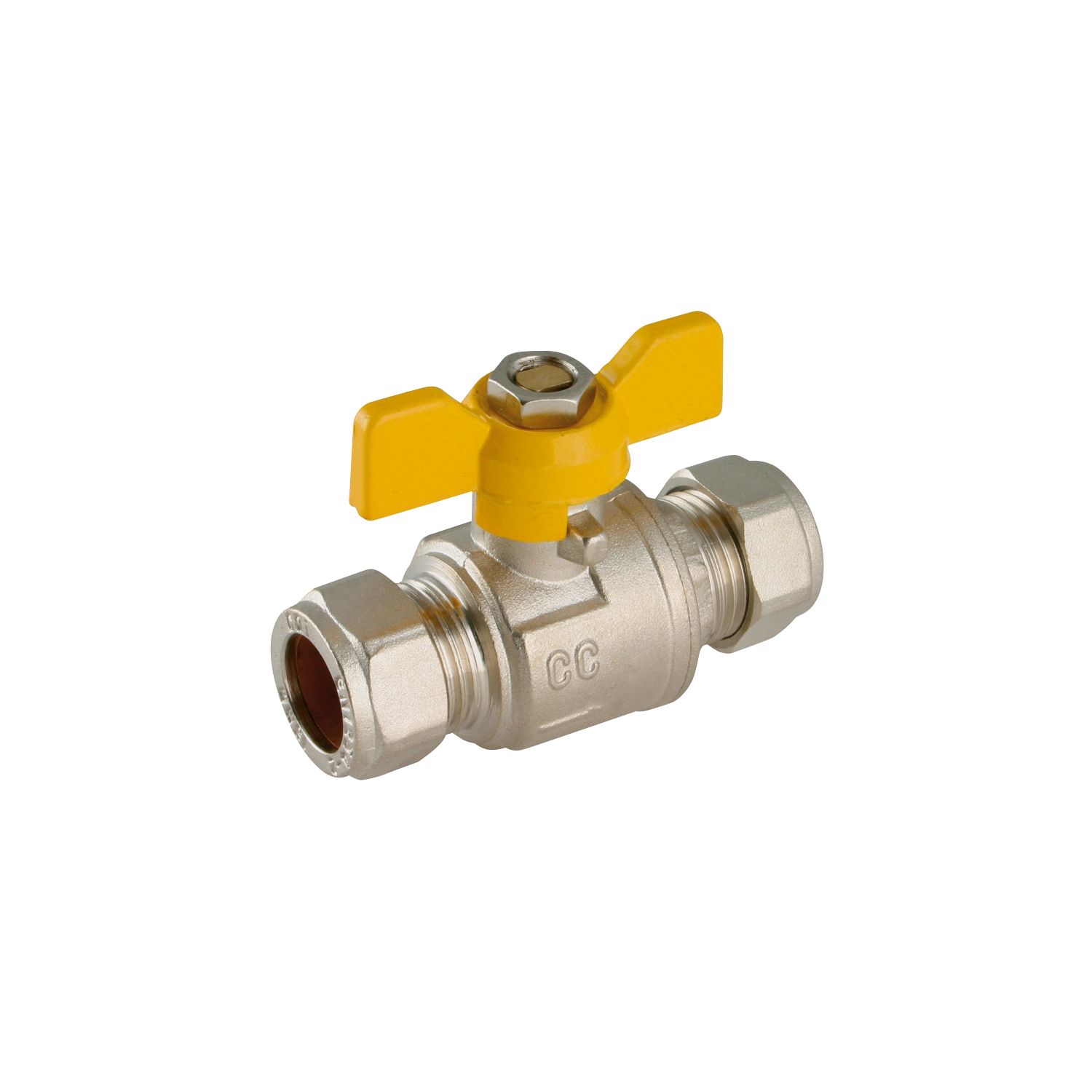 Tesla Compression Full Bore 15mm Tee Ball Valve with Yellow Handle (7312V)