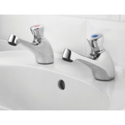 Self-Closing Non-Concussive Bathroom Basin Taps Chrome