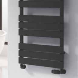 Reina Modal TRV 15mm x 15mm Black Corner & L/S Designer Thermostatic Radiator Valve & Lockshield