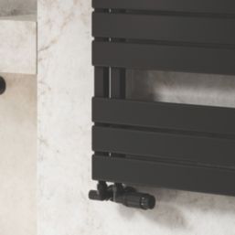 Reina Modal TRV 15mm x 15mm Black Corner & L/S Designer Thermostatic Radiator Valve & Lockshield
