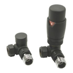 Reina Modal TRV 15mm x 15mm Black Corner & L/S Designer Thermostatic Radiator Valve & Lockshield