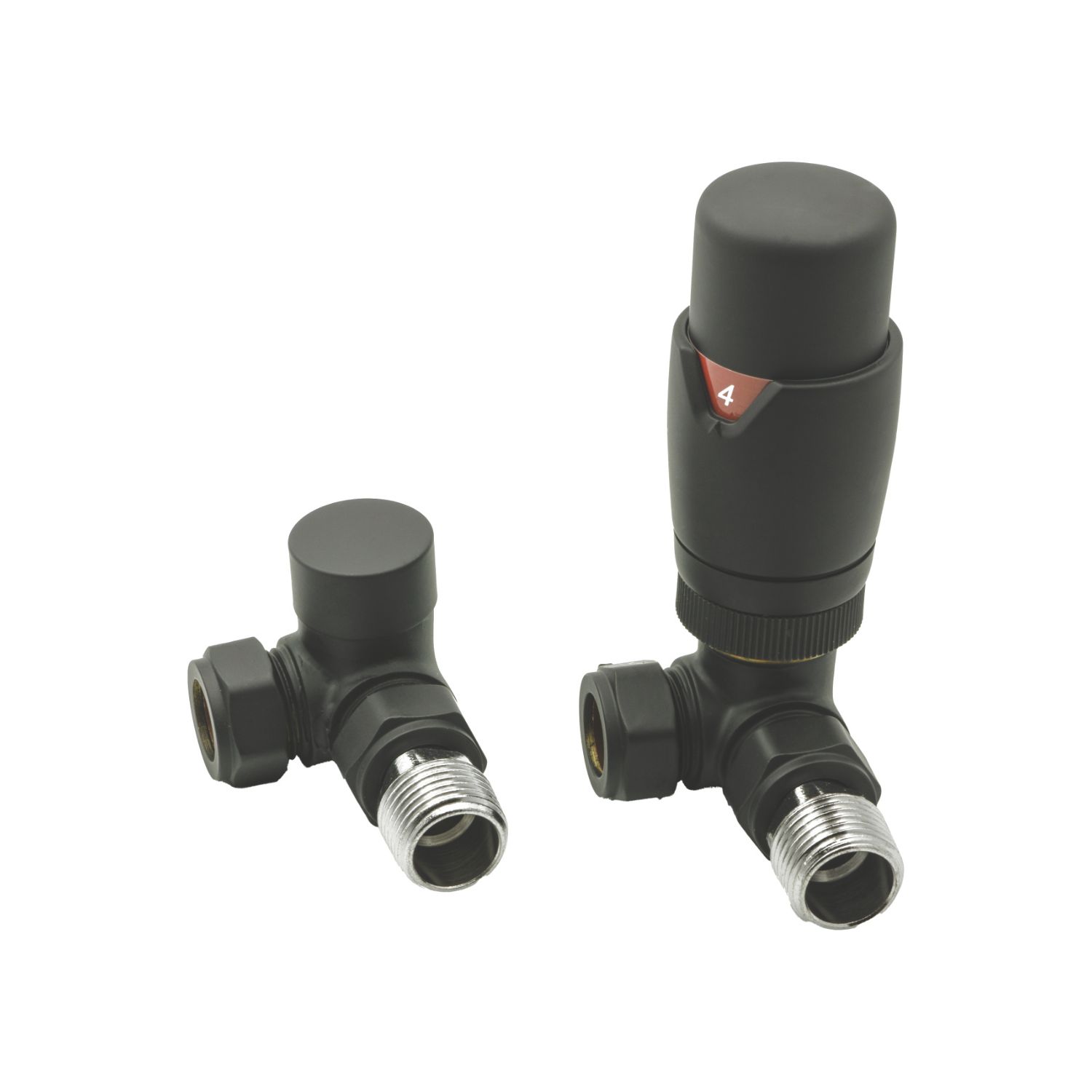 Reina Modal TRV 15mm x 15mm Black Corner & L/S Designer Thermostatic Radiator Valve & Lockshield (731EE)