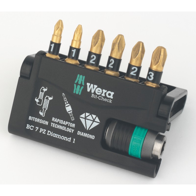 Wera Bit-Check 7 PZ Diamond 1 1/4" Hex Shank PZ Bit Set 7 Pieces