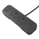 Masterplug 13A 2-Gang Switched Surge-Protected Extension Lead + 3.25A 3-Outlet Type A & C USB Charger Matt Black 2m