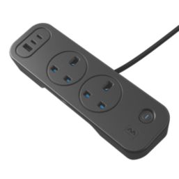 Masterplug 13A 2-Gang Switched Surge-Protected Extension Lead + 3.25A 3-Outlet Type A & C USB Charger Matt Black 2m