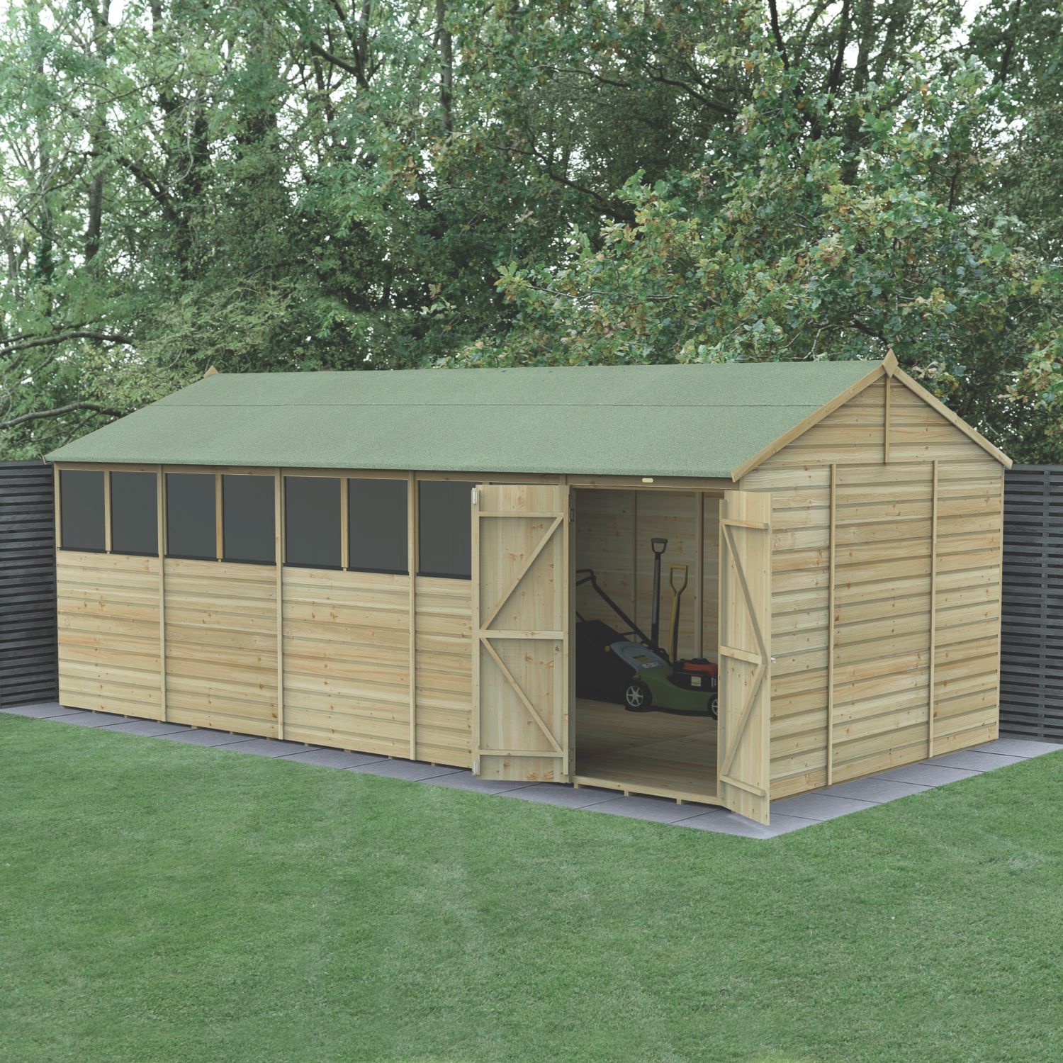 Forest Beckwood 19' 6" x 10' (Nominal) Reverse Apex Shiplap Timber Shed with Base (731RF)