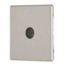 Contactum Lyric 1-Gang Female Coaxial TV Socket Brushed Steel with Black Inserts