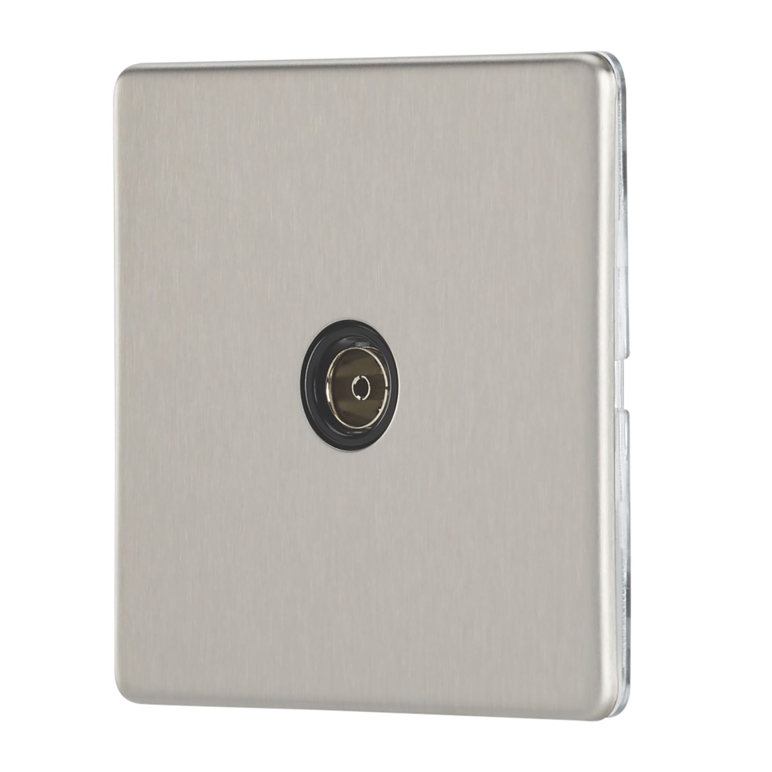 Contactum Lyric 1-Gang Female Coaxial TV Socket Brushed Steel with Black Inserts (731RR)