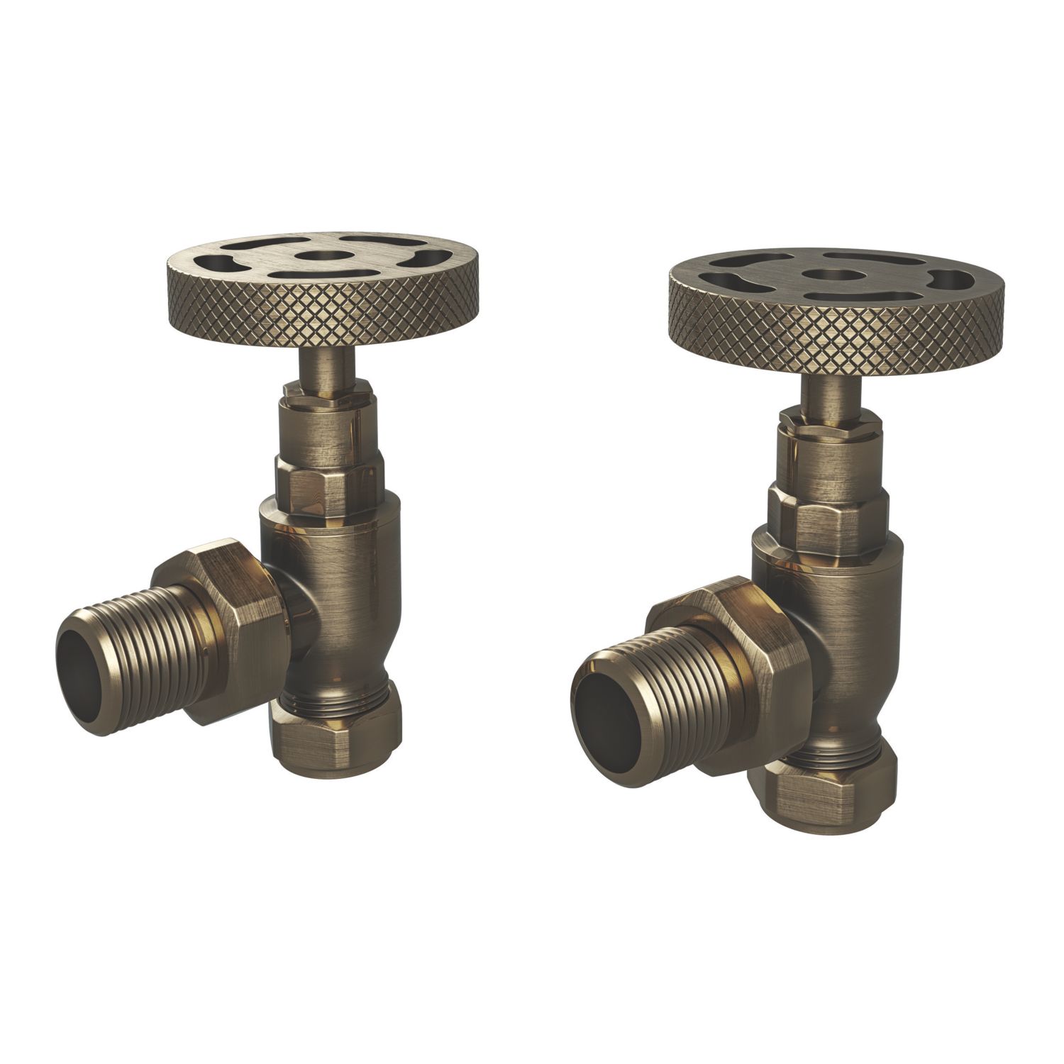 ETAL Rotor 10mm x 1/2" Antique Brass Angled Designer Manual Radiator Valve Head & Body 2 Pack (731YU)
