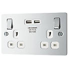 LAP  13A 2-Gang SP Switched Socket + 3.1A 2-Outlet Type A USB Charger Polished Chrome with White Inserts