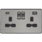Knightsbridge  13A 2-Gang SP Switched Socket + 4.0A 20W 2-Outlet Type A & C USB Charger Black Nickel with Black Inserts