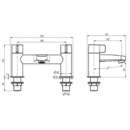 Swirl Caldew Chrome 120mm Deck Mounted Lever 2 Tap Holes Bath Mixer Tap