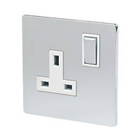 LAP  13A 1-Gang DP Switched Plug Socket Brushed Chrome  with White Inserts