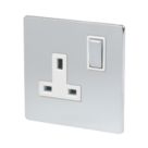 LAP  13A 1-Gang DP Switched Plug Socket Brushed Chrome  with White Inserts